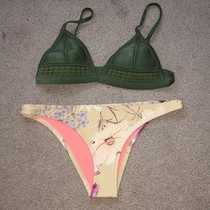 Olive green and floral Triangl bikini
